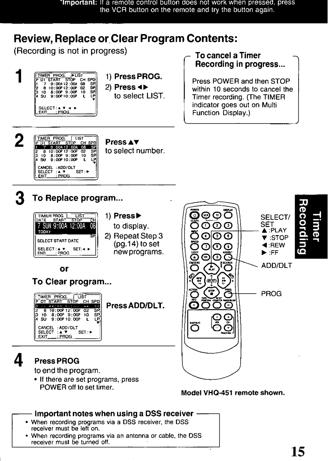 Quasar VHQ-451, VHQ-401 manual 