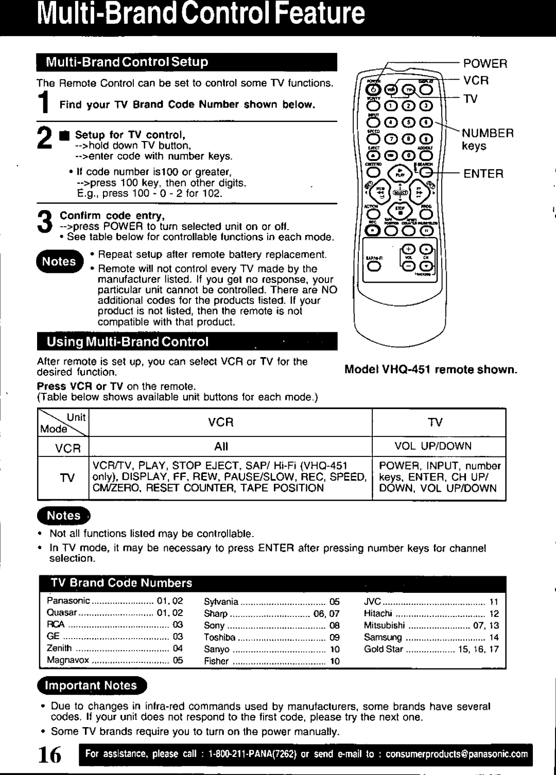 Quasar VHQ-401, VHQ-451 manual 