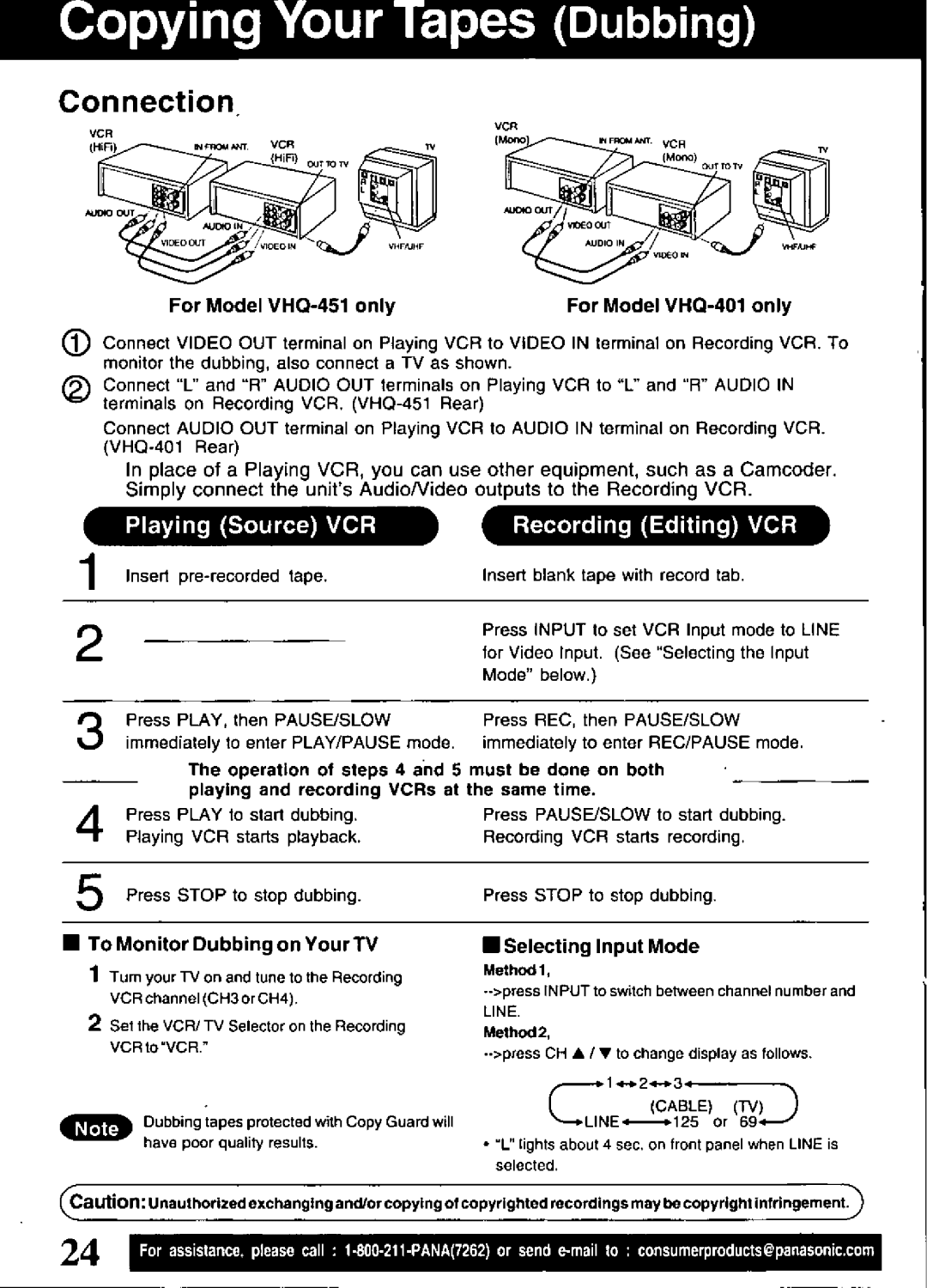 Quasar VHQ-401, VHQ-451 manual 