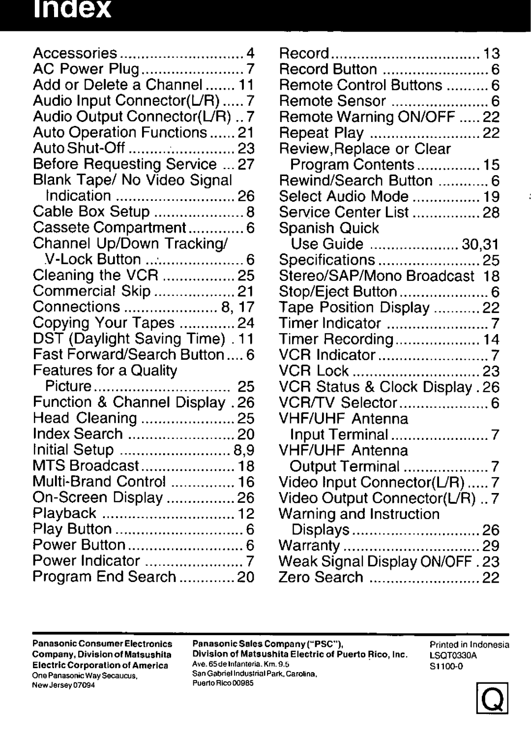 Quasar VHQ-401, VHQ-451 manual 