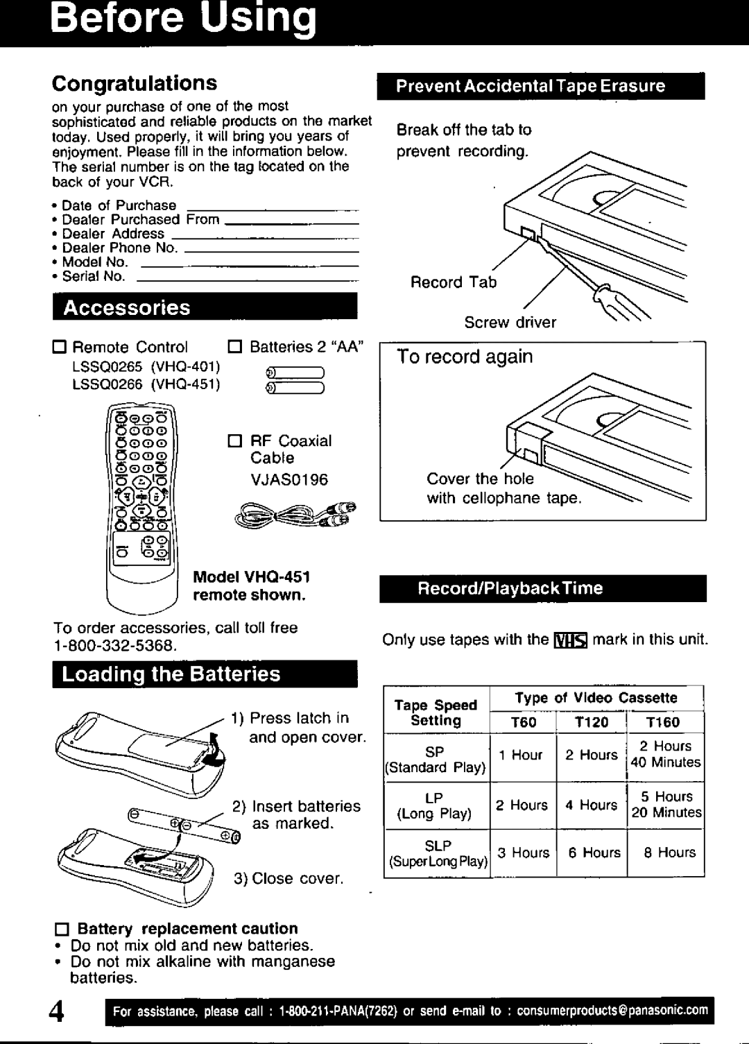 Quasar VHQ-401, VHQ-451 manual 