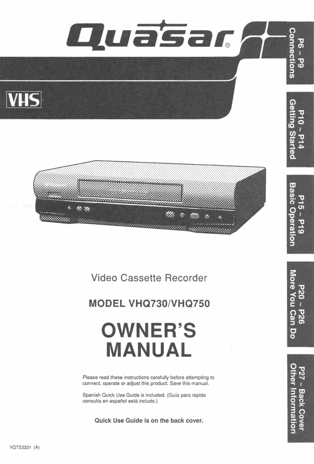 Quasar VHQ730 manual 