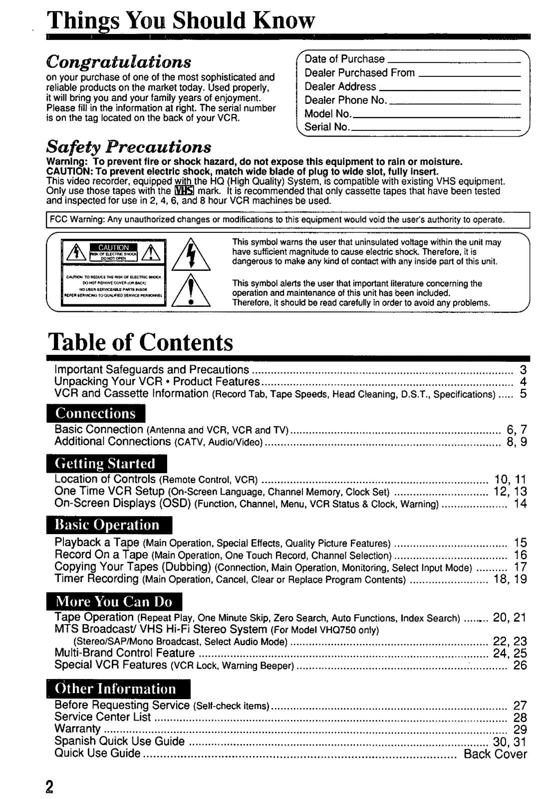 Quasar VHQ730 manual 