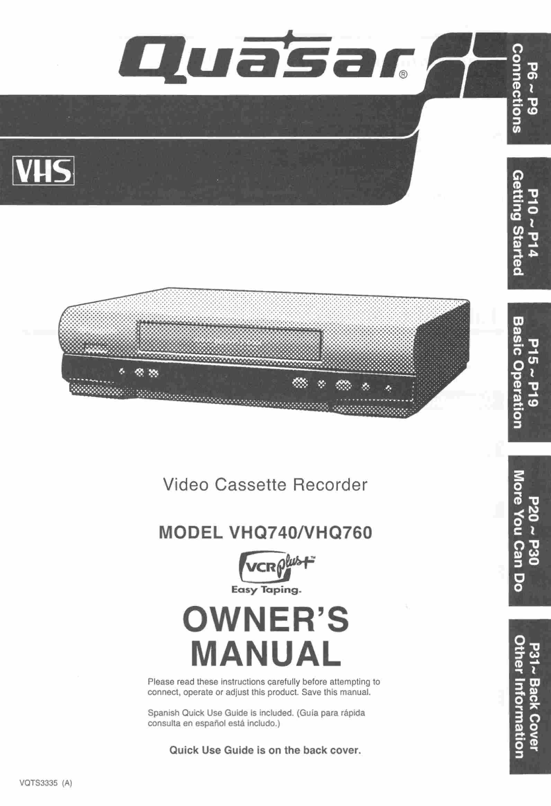 Quasar VHQ740, VHQ760 manual 