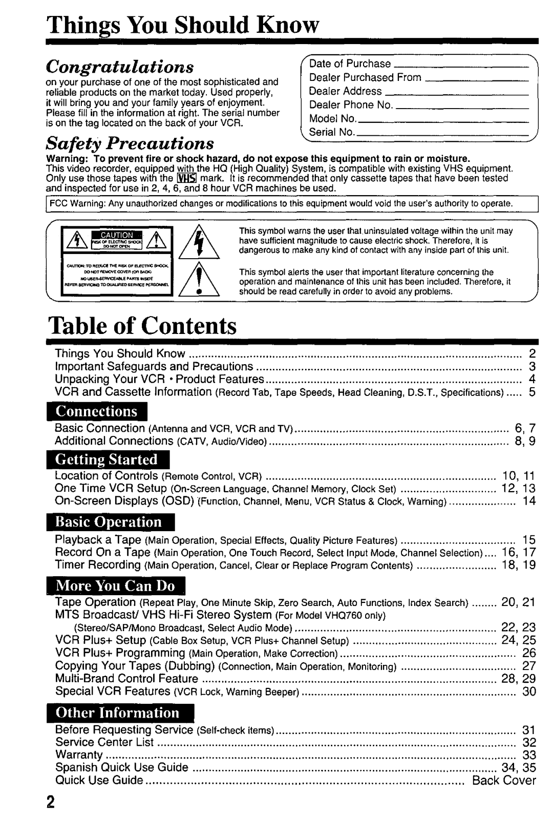 Quasar VHQ760, VHQ740 manual 