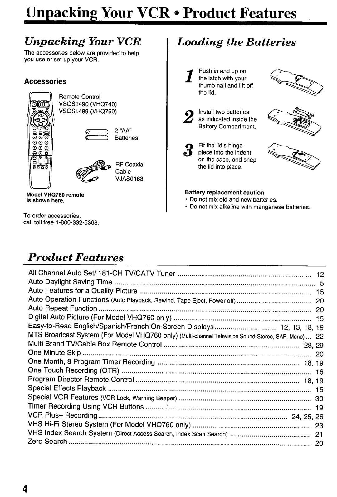 Quasar VHQ760, VHQ740 manual 