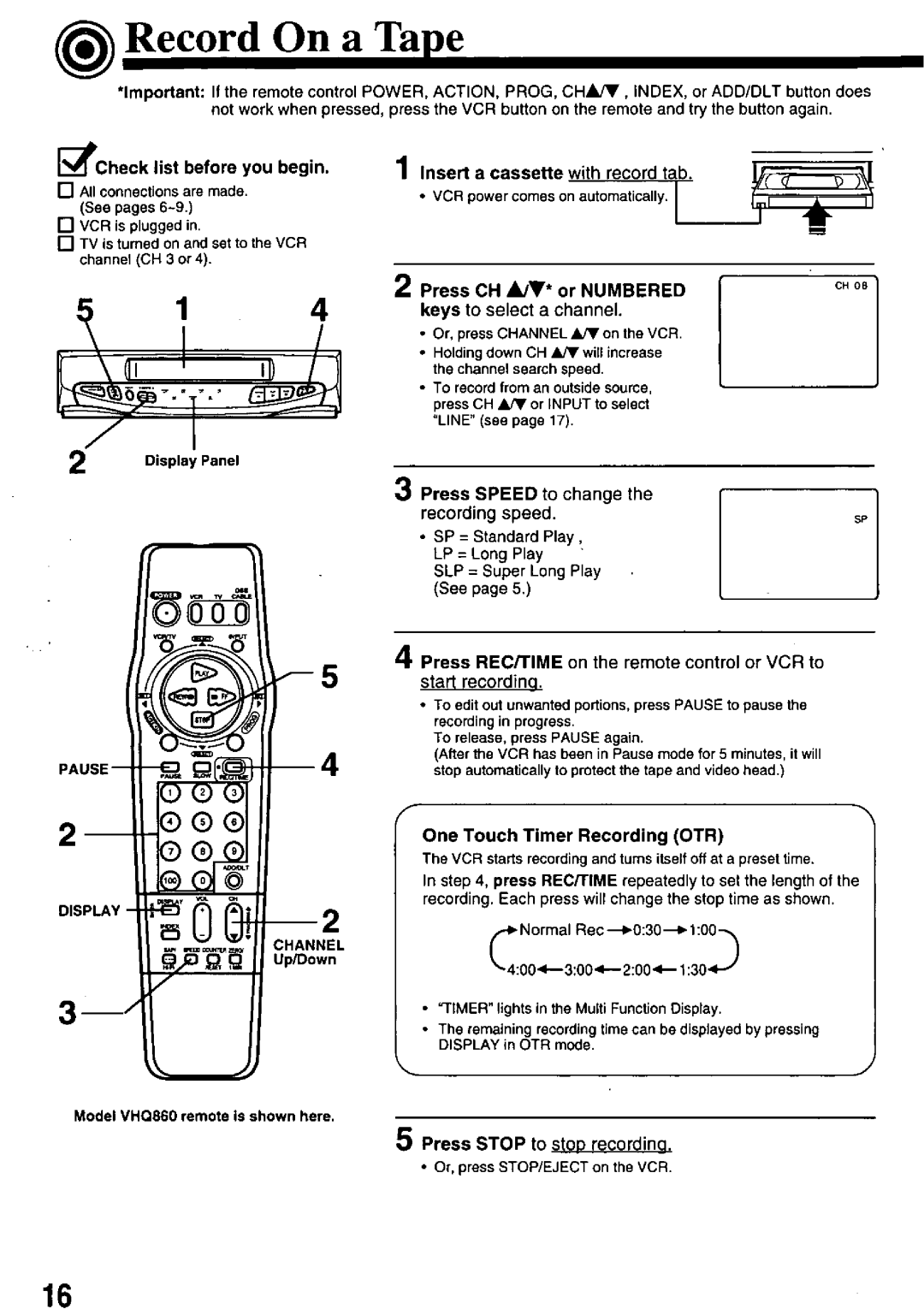 Quasar VHQ840, VHQ860 manual 