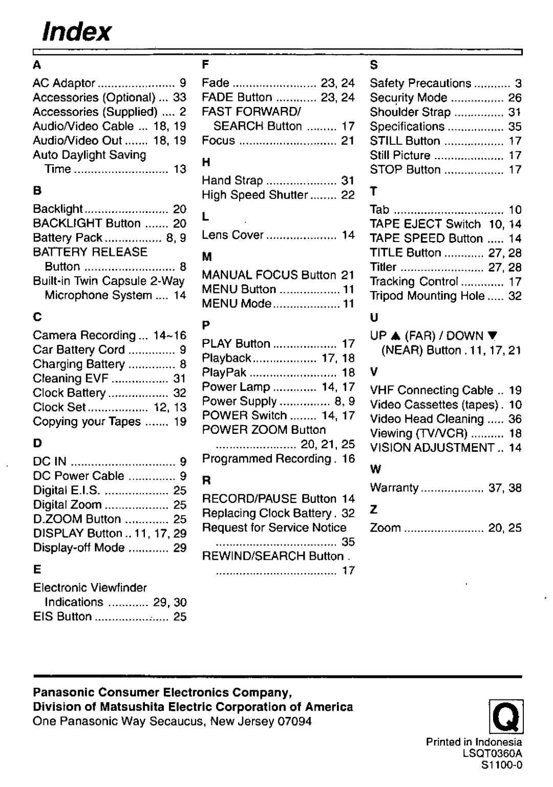 Quasar VM-D101 manual 