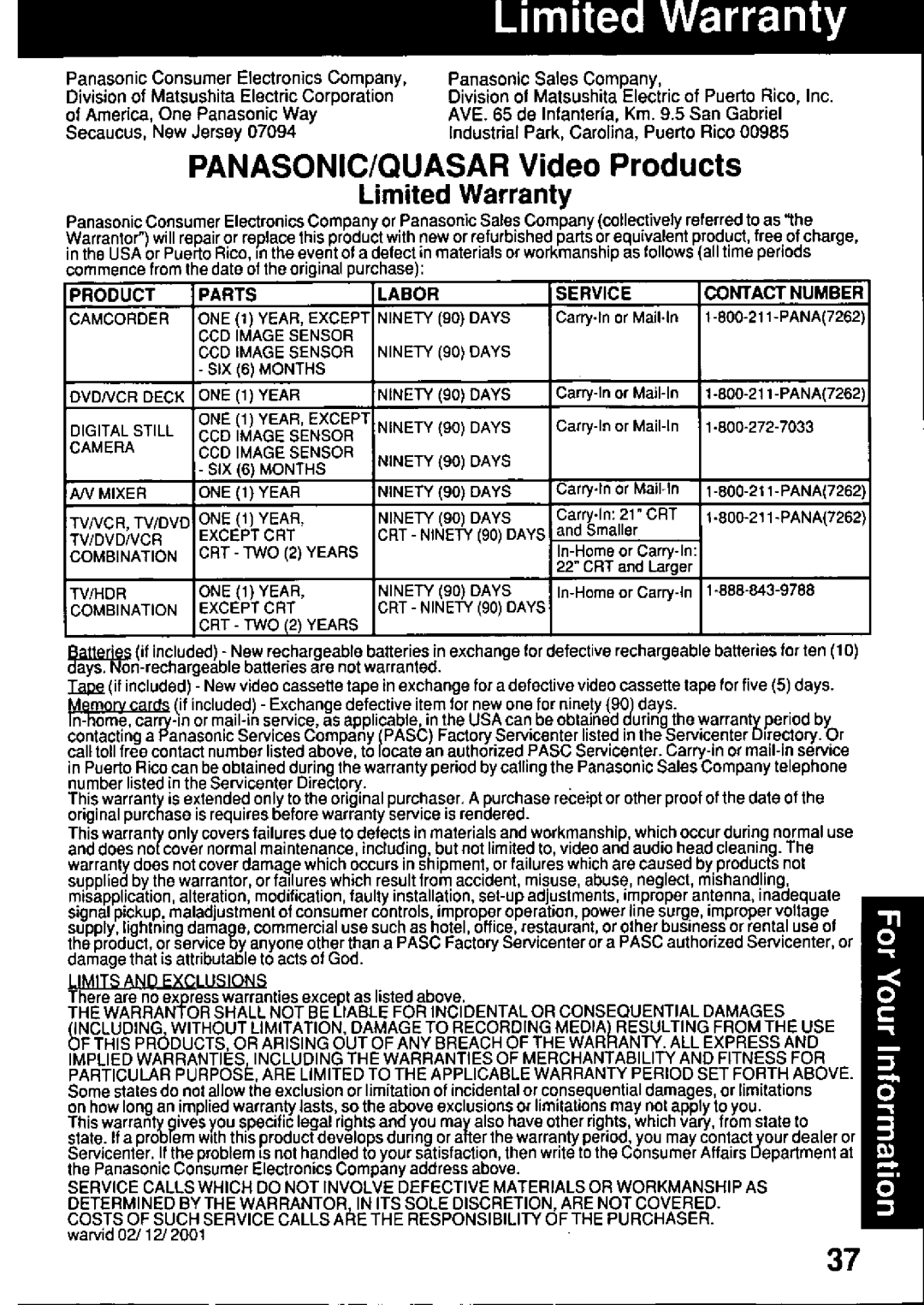 Quasar VM-D52 manual 