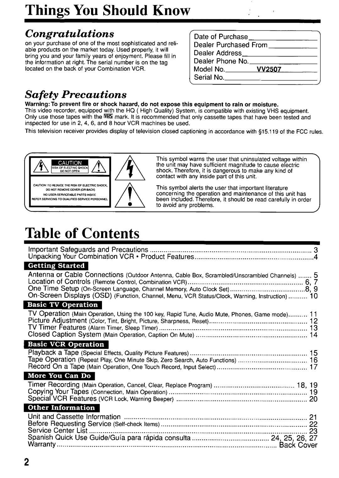 Quasar VV2507 manual 