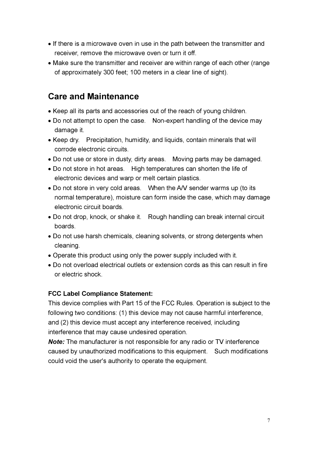 Quatech 2.4GHz user manual Care and Maintenance, FCC Label Compliance Statement 