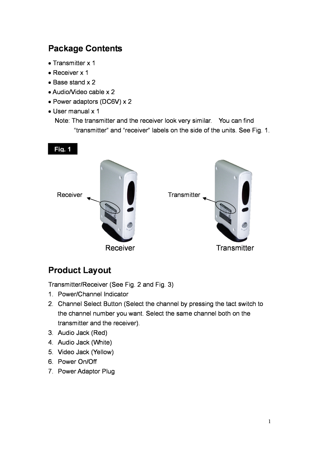 Quatech 2.4GHz user manual Package Contents, Product Layout, ReceiverTransmitter 