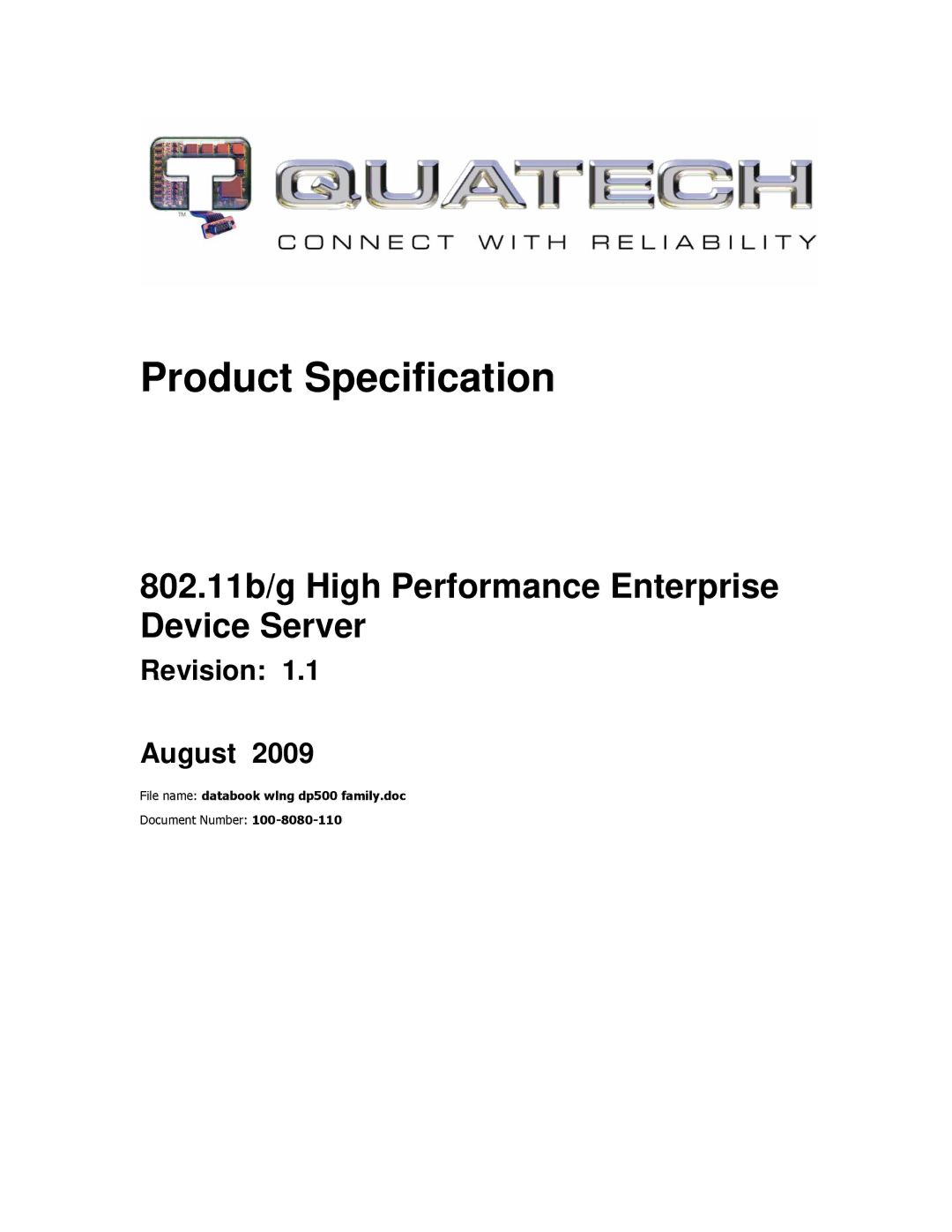 Quatech 802.11B/G manual Product Specification 