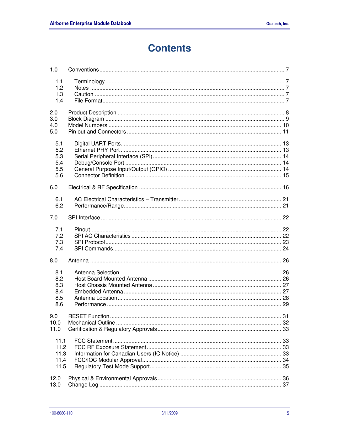 Quatech 802.11B/G manual Contents 