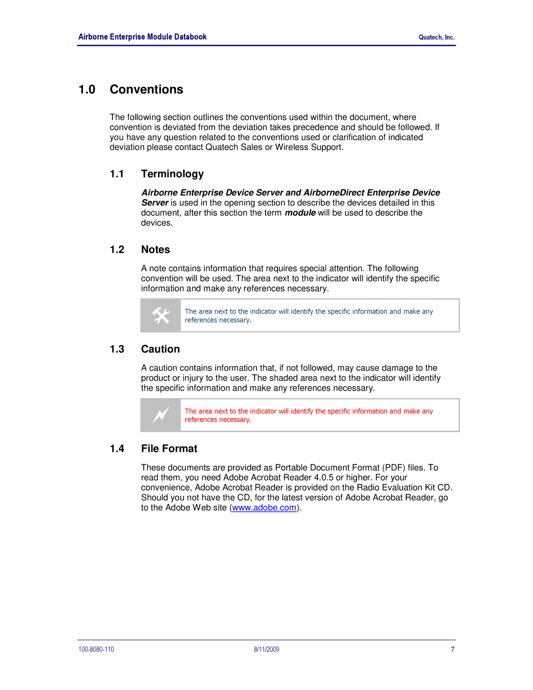 Quatech 802.11B/G manual Conventions, Terminology, File Format 