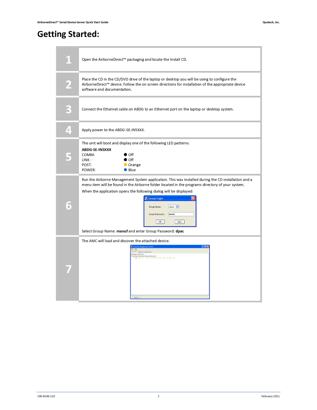 Quatech ABDG-SE-IN5410, IN5420 quick start Getting Started, Comm, Link, Post, Power 