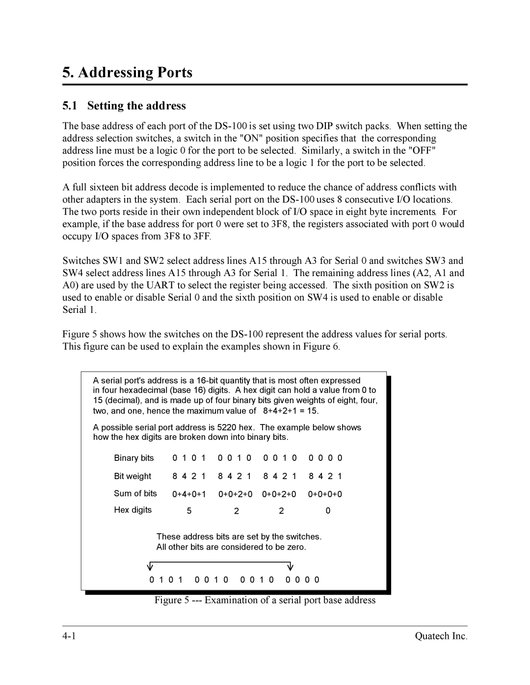 Quatech DS-100 user manual Addressing Ports, Setting the address 