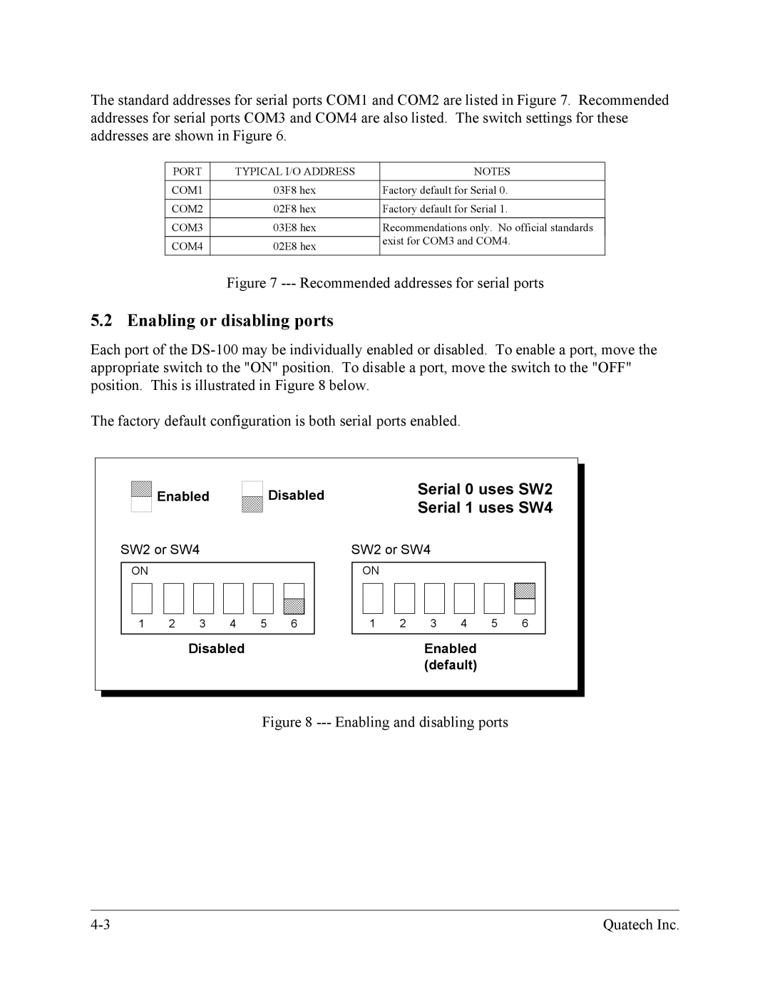 Quatech DS-100 user manual Enabling or disabling ports 