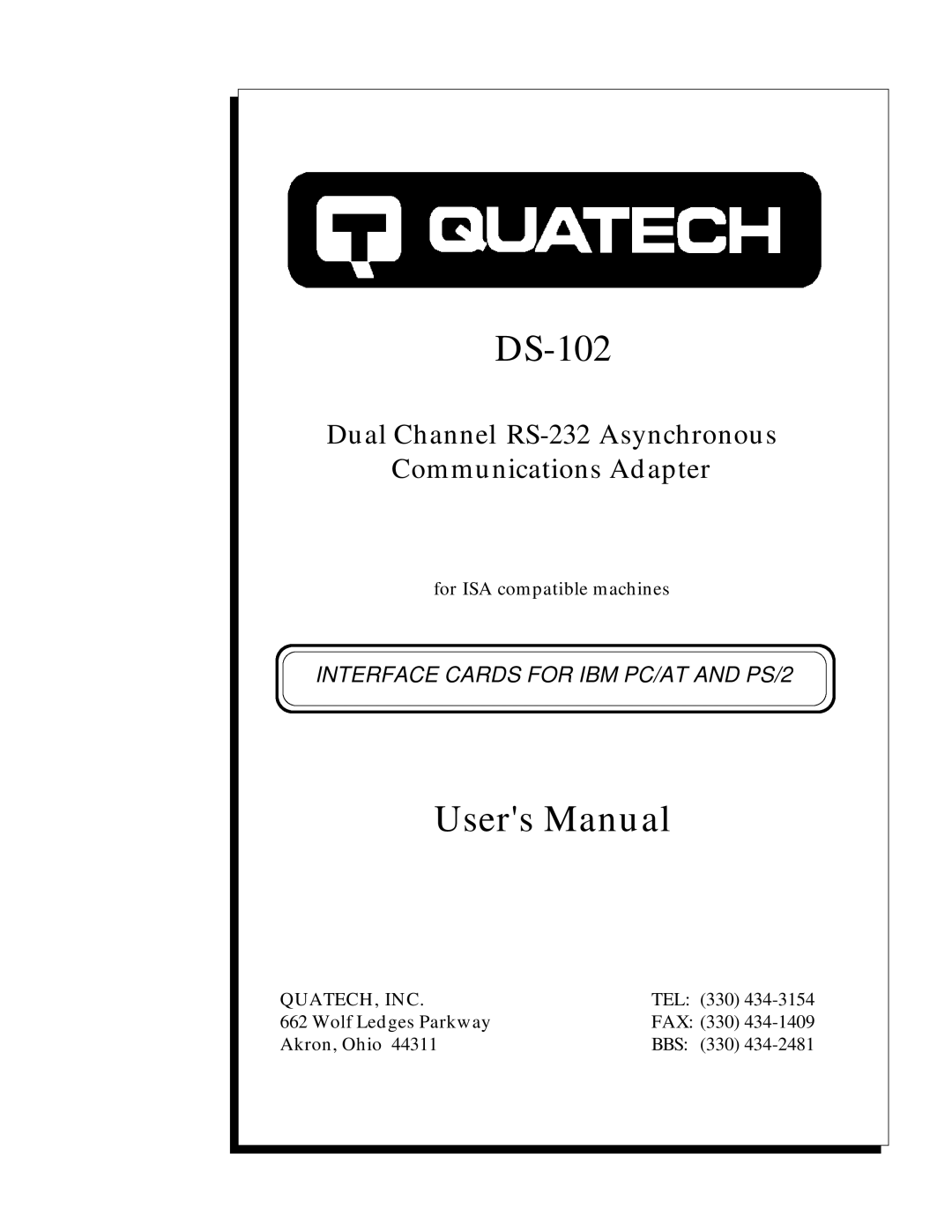 Quatech DS-102 user manual 