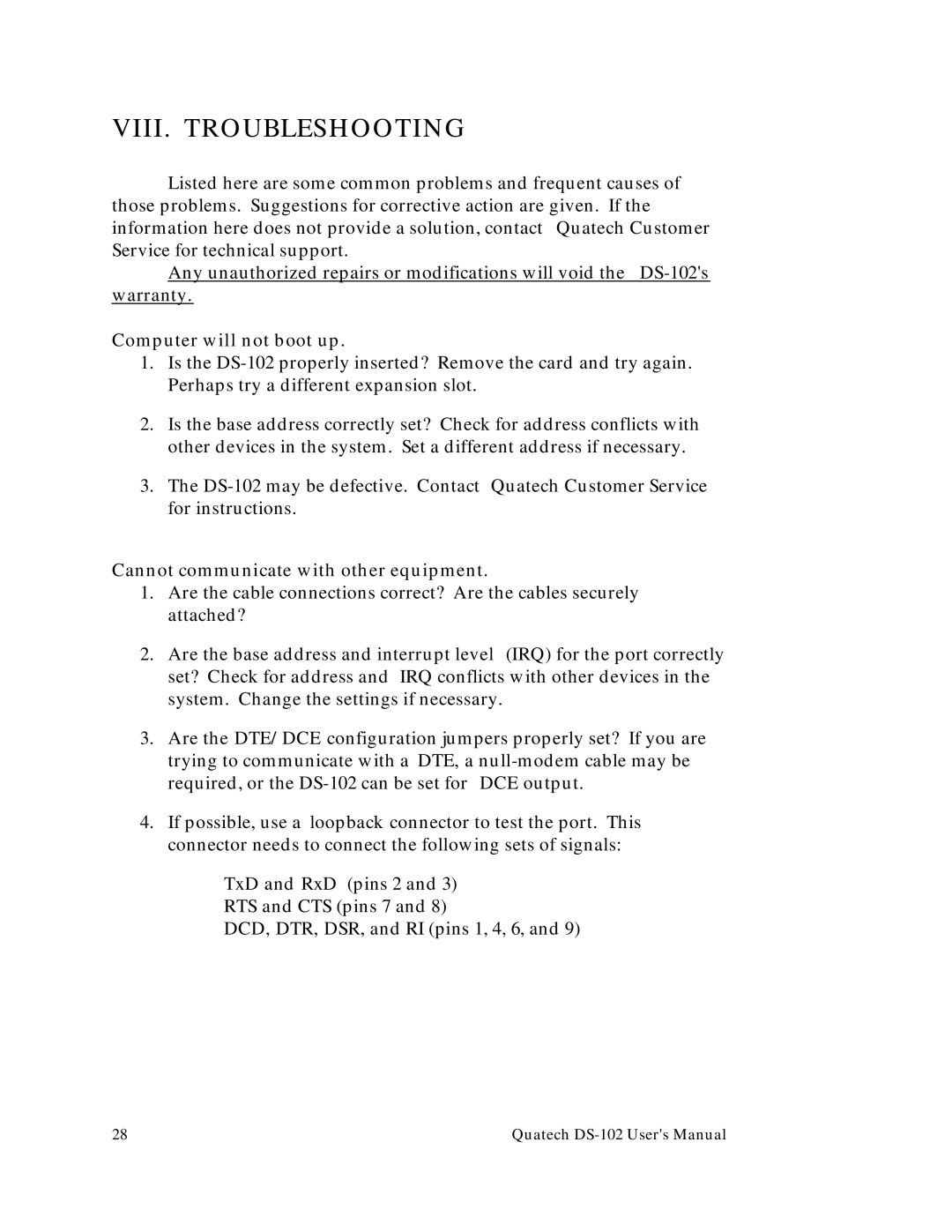 Quatech DS-102 user manual Computer will not boot up 