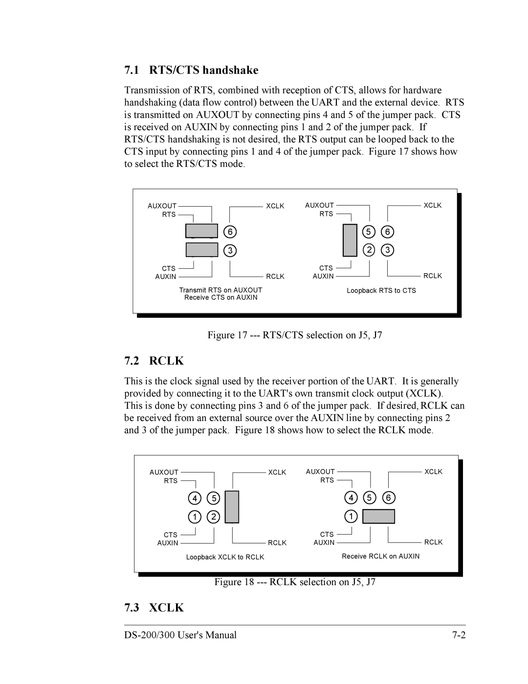 Quatech DS-200/300 user manual RTS/CTS handshake, Rclk, Xclk 