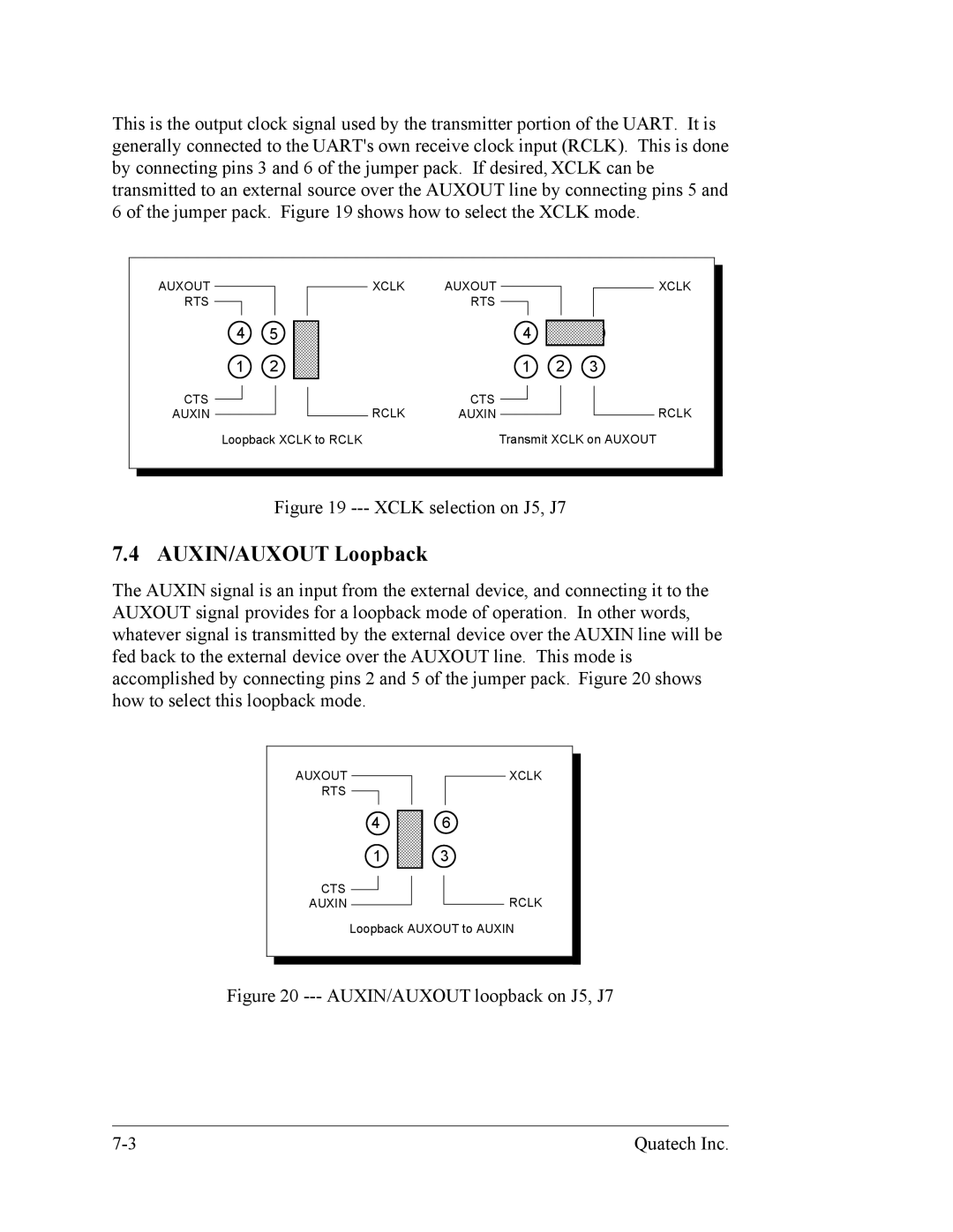 Quatech DS-200/300 user manual AUXIN/AUXOUT Loopback, Xclk selection on J5, J7 