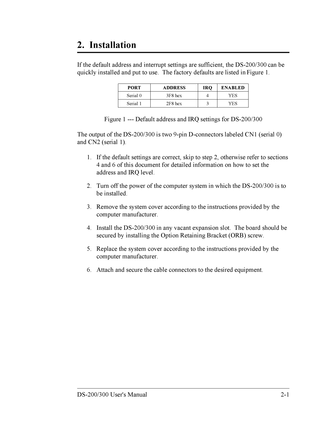 Quatech DS-200/300 user manual Installation 