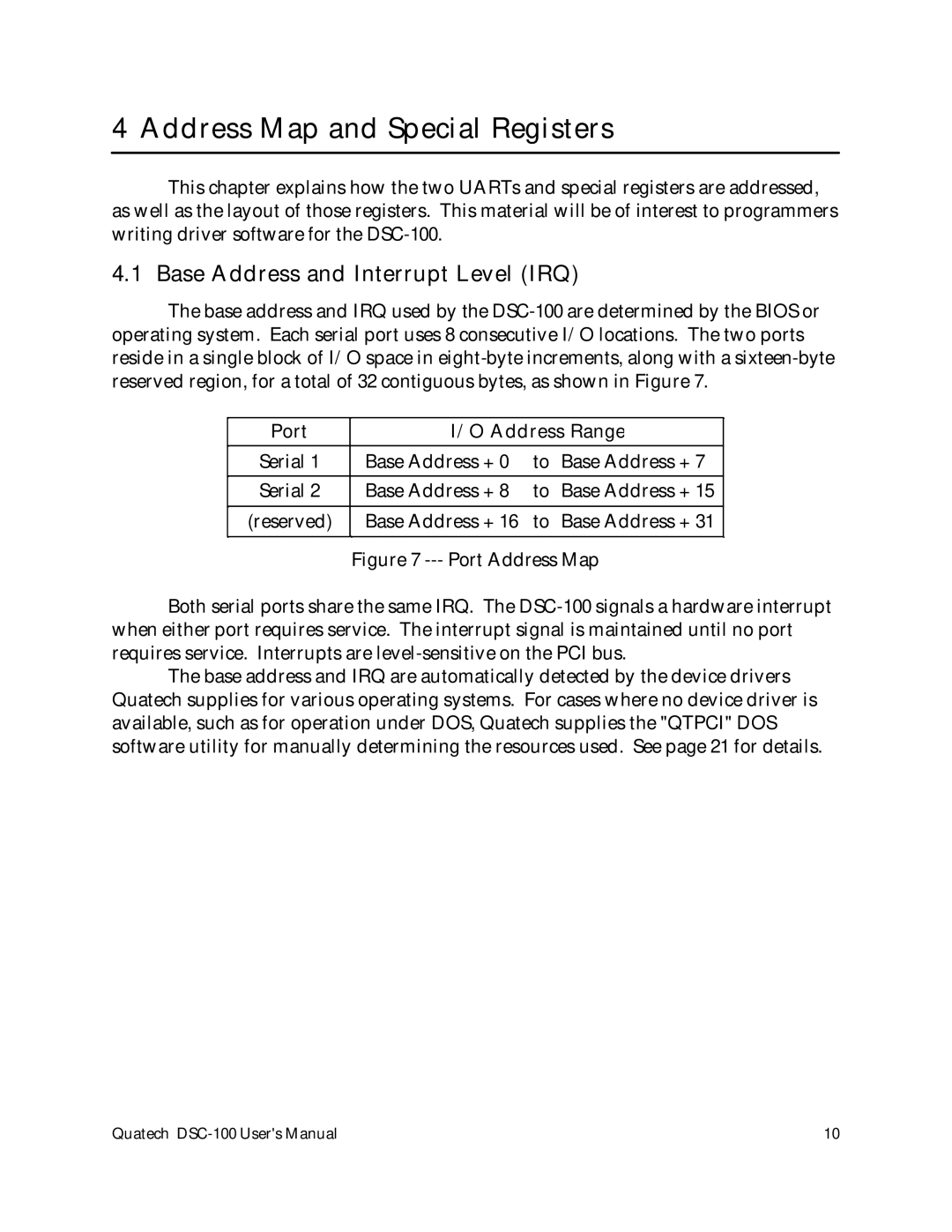 Quatech DSC-100 user manual Port Address Range 