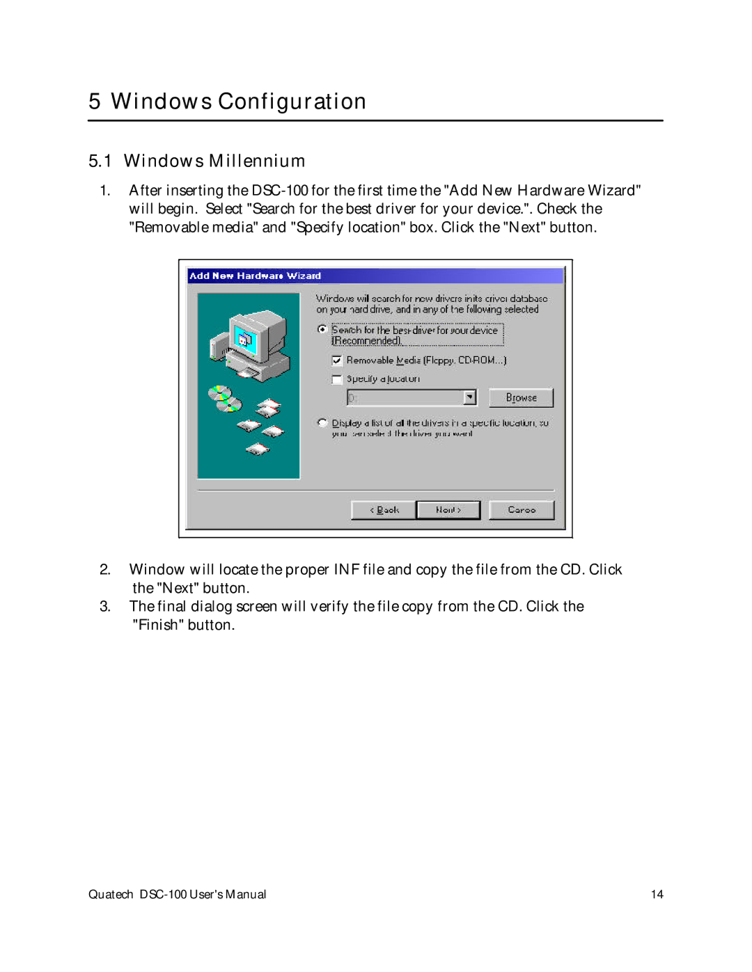 Quatech DSC-100 user manual Windows Configuration, Windows Millennium 