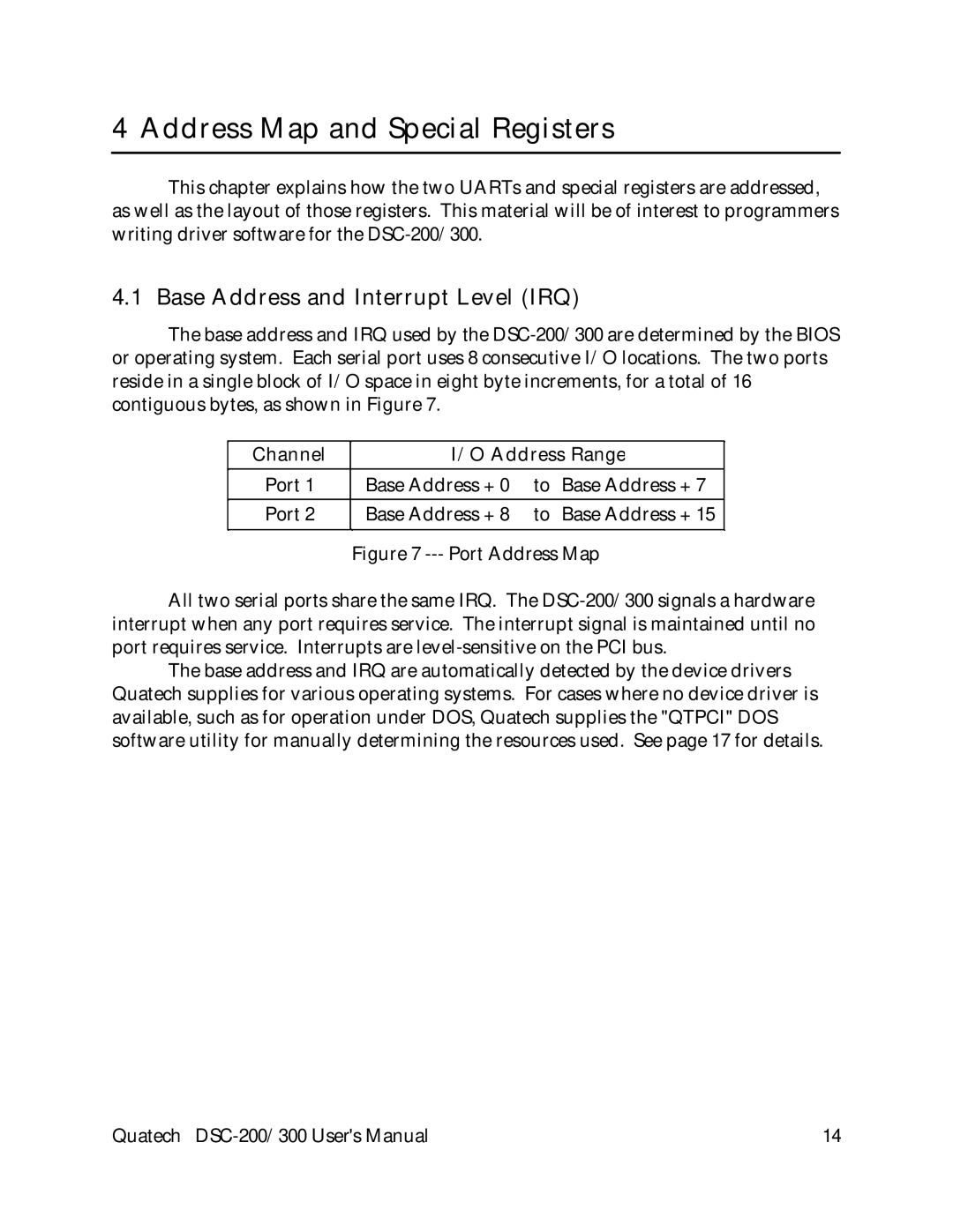 Quatech DSC-200/300 user manual Channel Address Range 