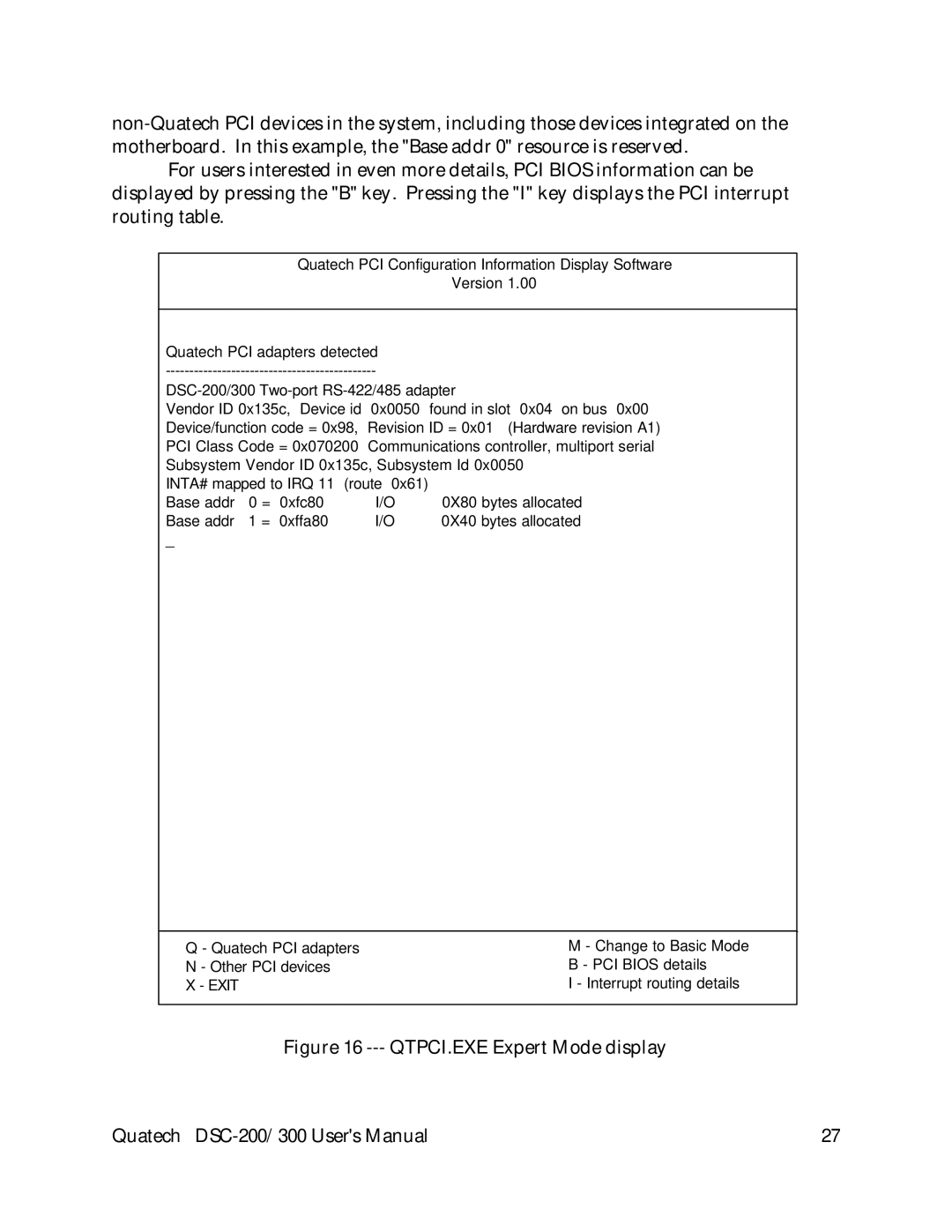 Quatech DSC-200/300 user manual QTPCI.EXE Expert Mode display 