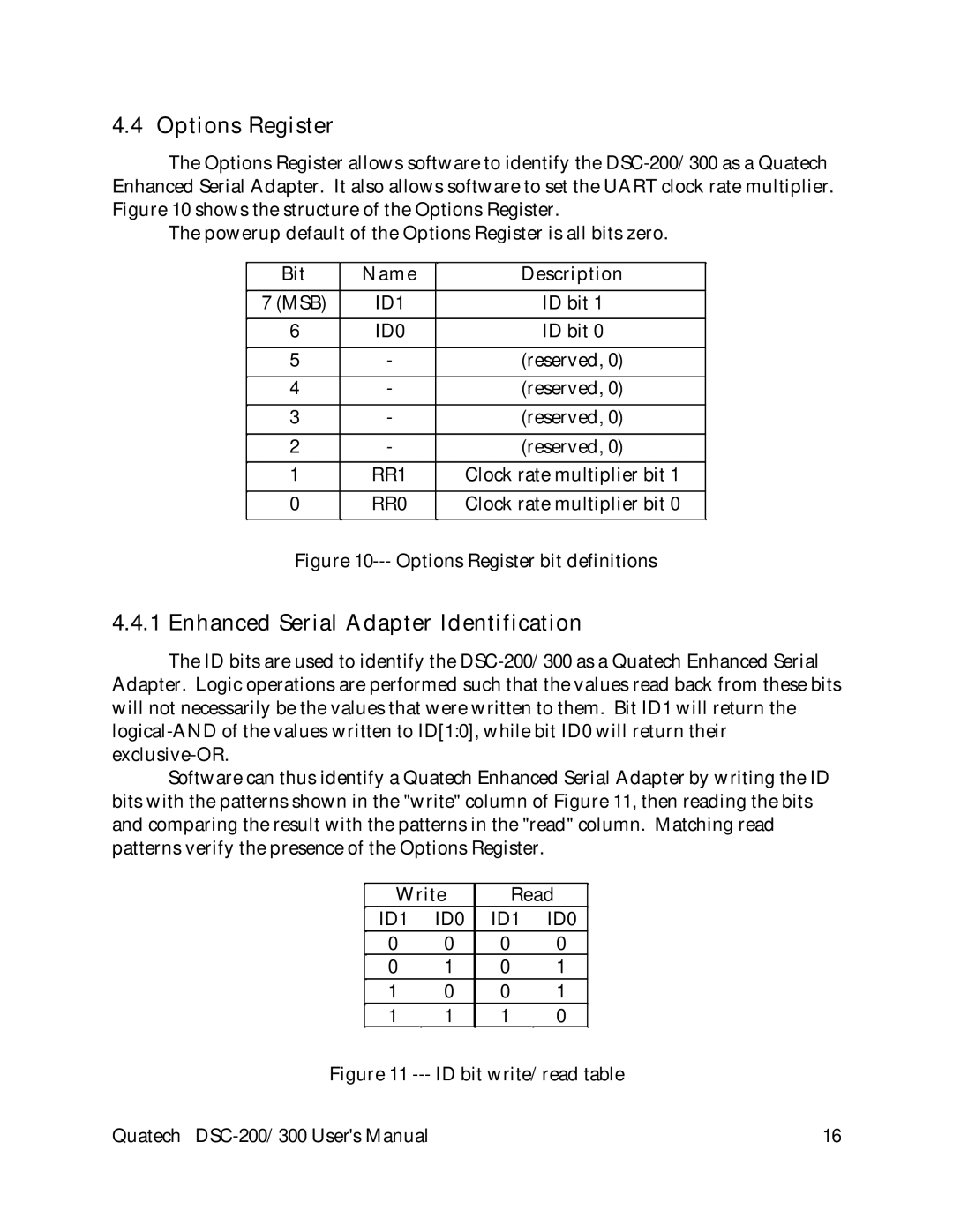 Quatech DSC-300, DSC-200 user manual Options Register, Bit Name Description 