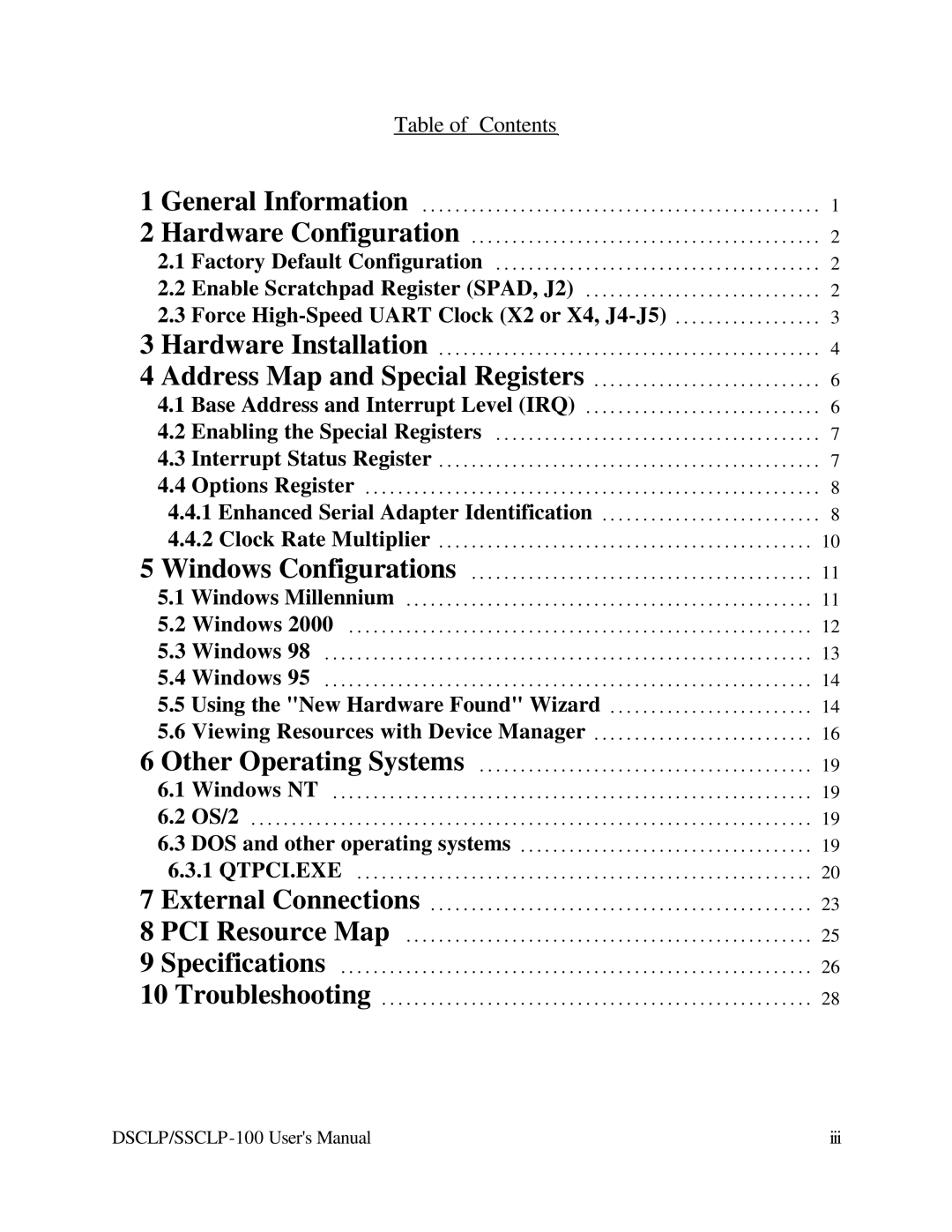 Quatech DSCLP-100 user manual Table of Contents 