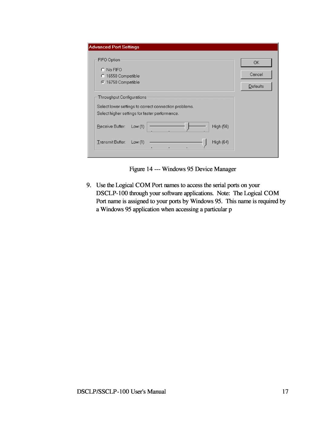 Quatech DSCLP-100 user manual Windows 95 Device Manager, DSCLP/SSCLP-100 Users Manual 