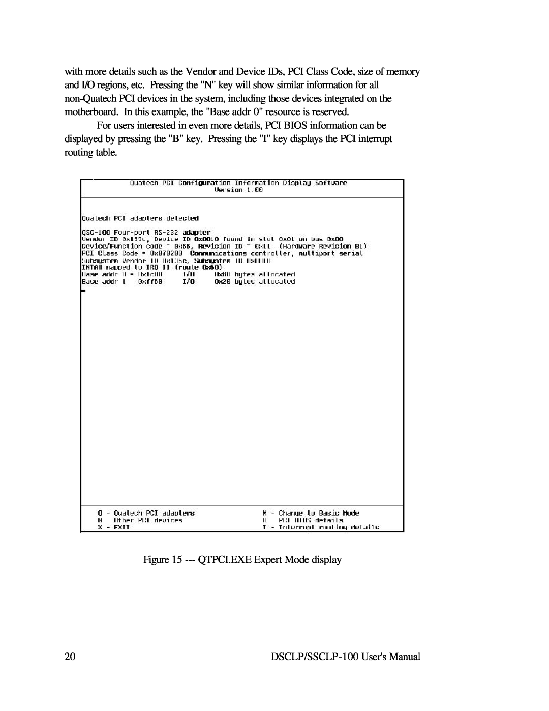Quatech DSCLP-100 user manual QTPCI.EXE Expert Mode display, DSCLP/SSCLP-100 Users Manual 
