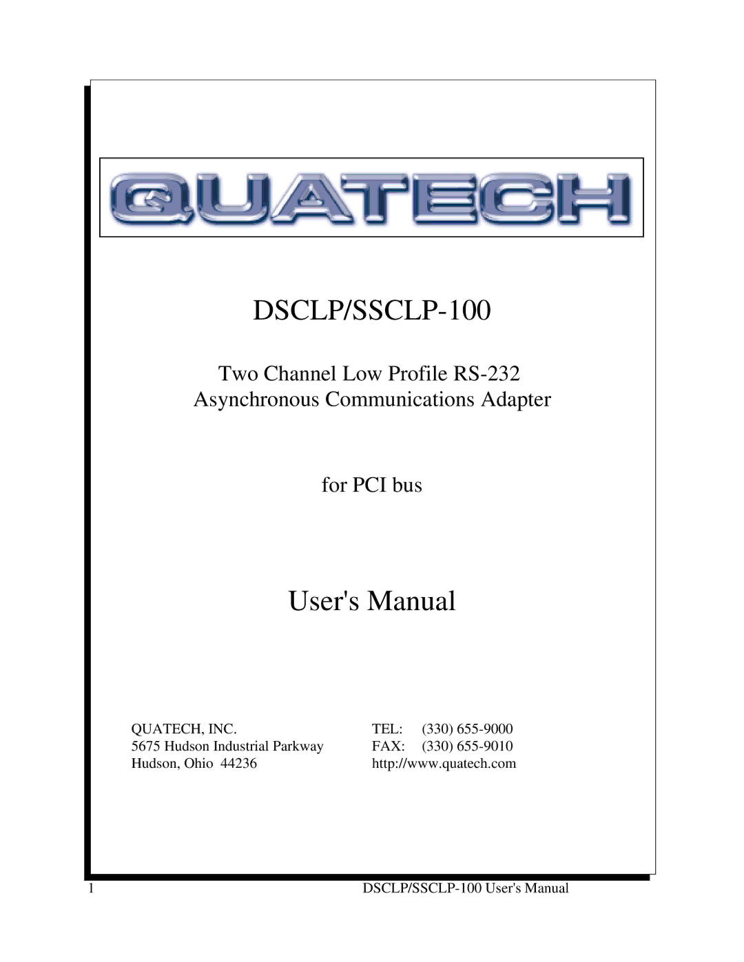 Quatech DSCLP/SSCLP-100 user manual 