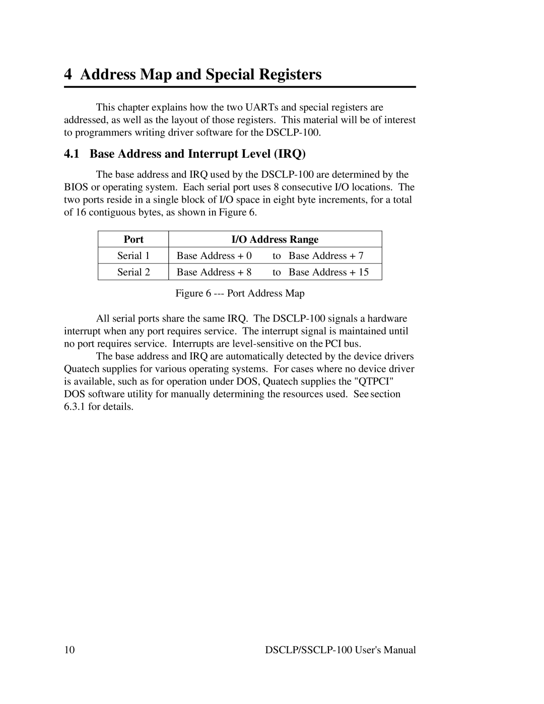 Quatech DSCLP/SSCLP-100 user manual Port Address Range 