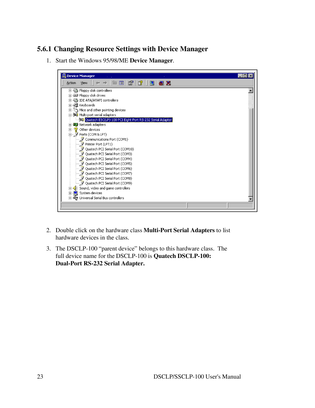 Quatech DSCLP/SSCLP-100 user manual Dual-Port RS-232 Serial Adapter 