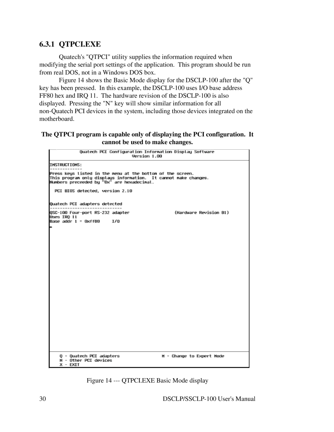 Quatech DSCLP/SSCLP-100 user manual Qtpci.Exe 