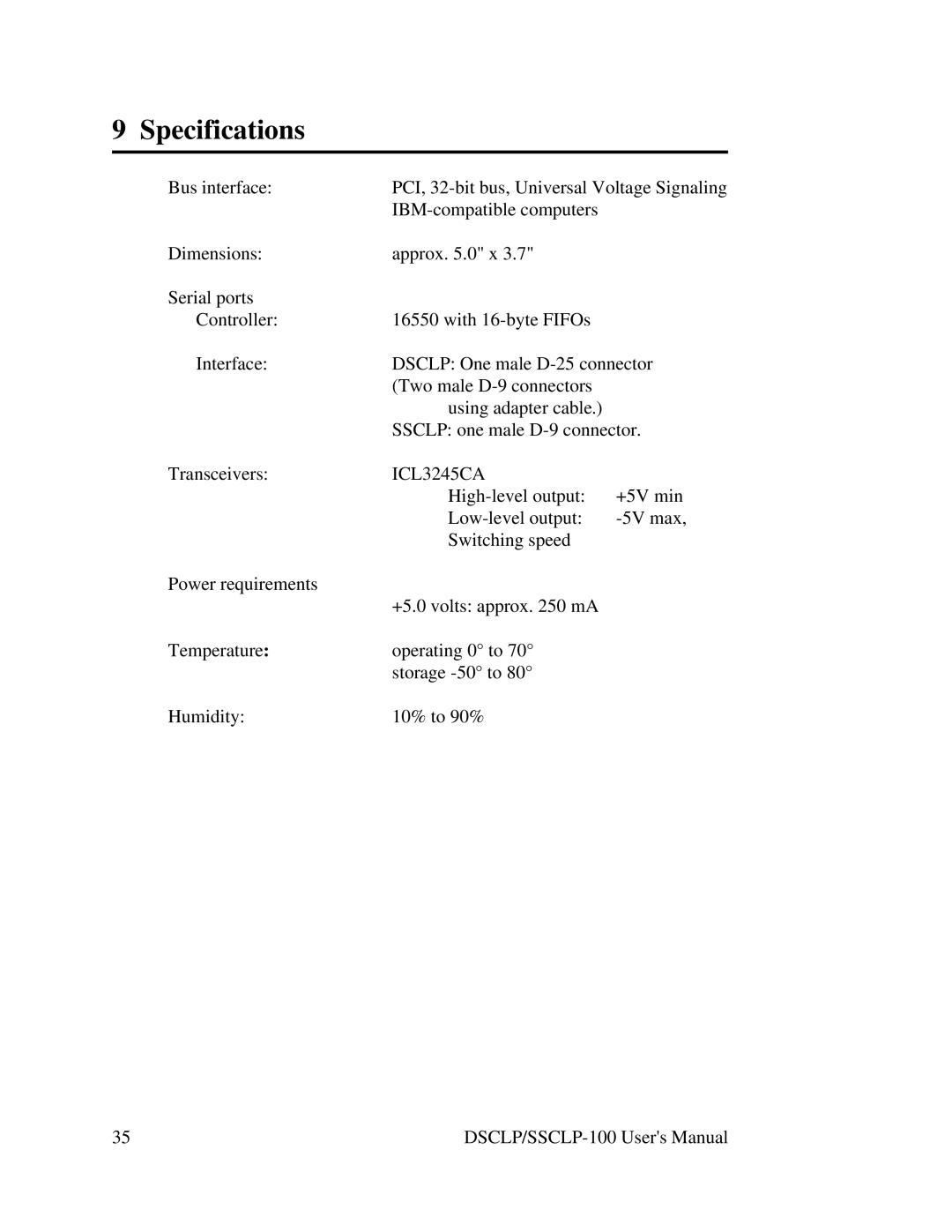 Quatech DSCLP/SSCLP-100 user manual Specifications, ICL3245CA 