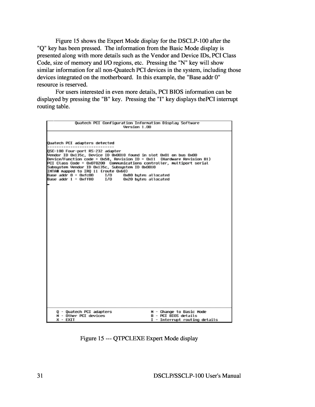 Quatech user manual QTPCI.EXE Expert Mode display, DSCLP/SSCLP-100 Users Manual 