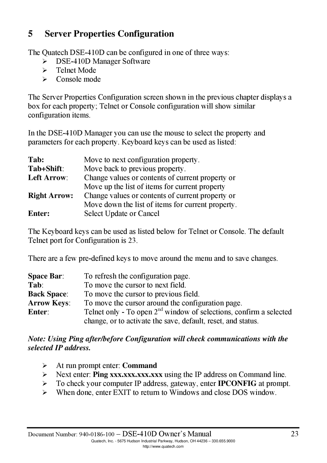 Quatech DSE-410D manual Server Properties Configuration 