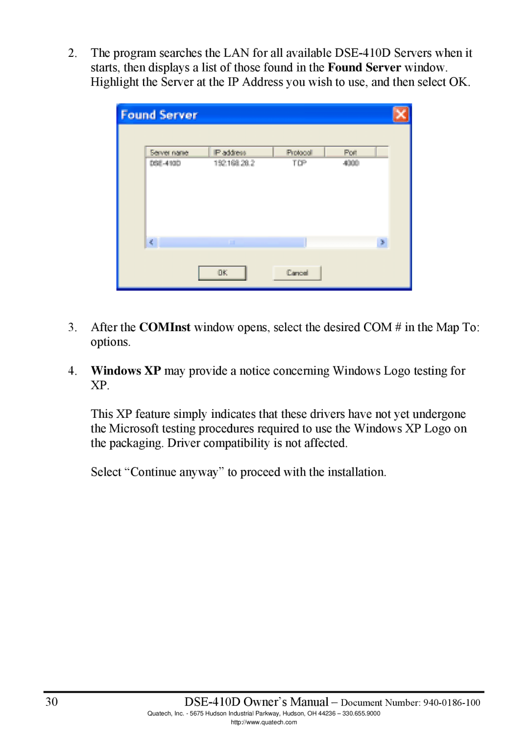 Quatech DSE-410D manual 