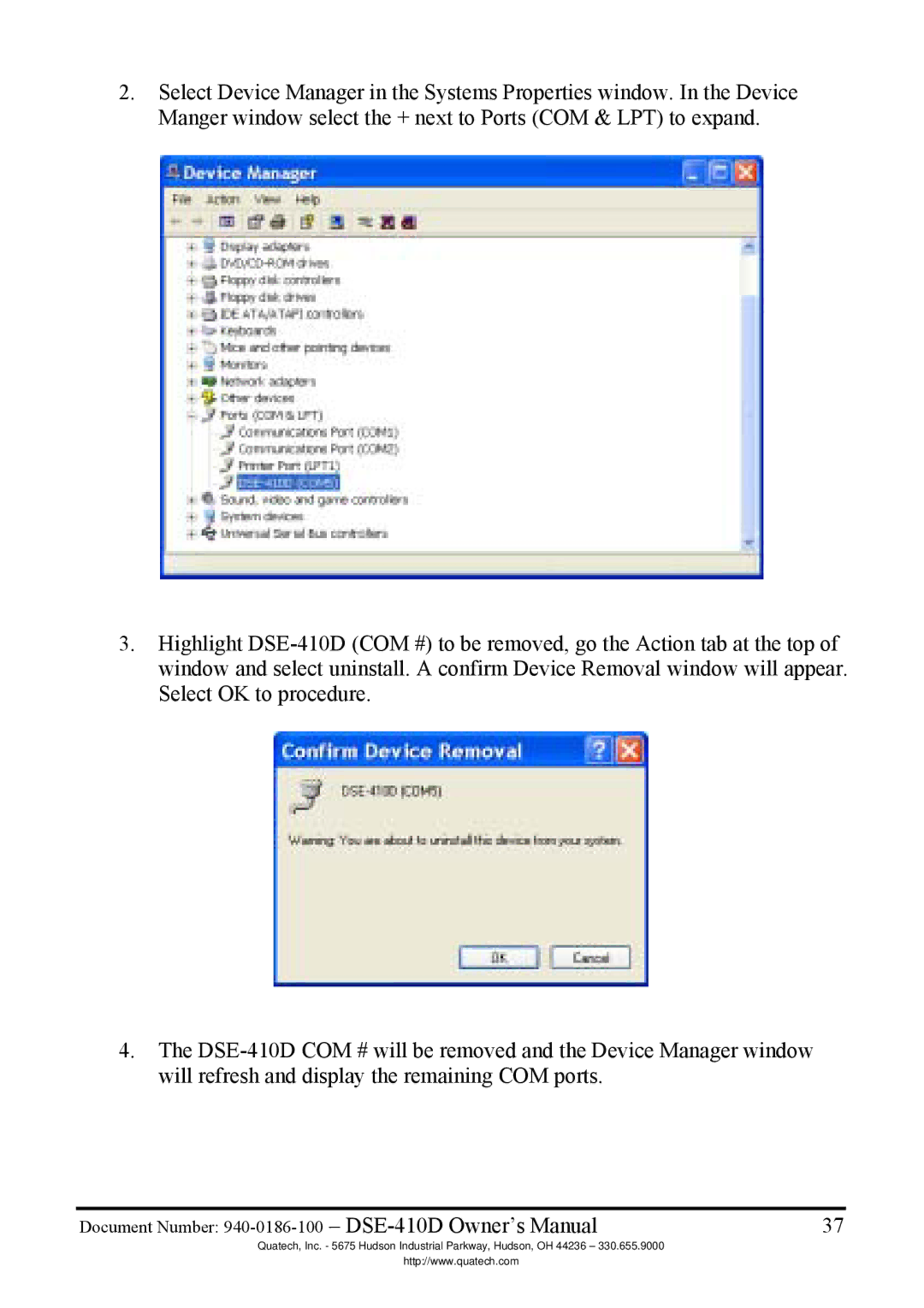 Quatech DSE-410D manual 