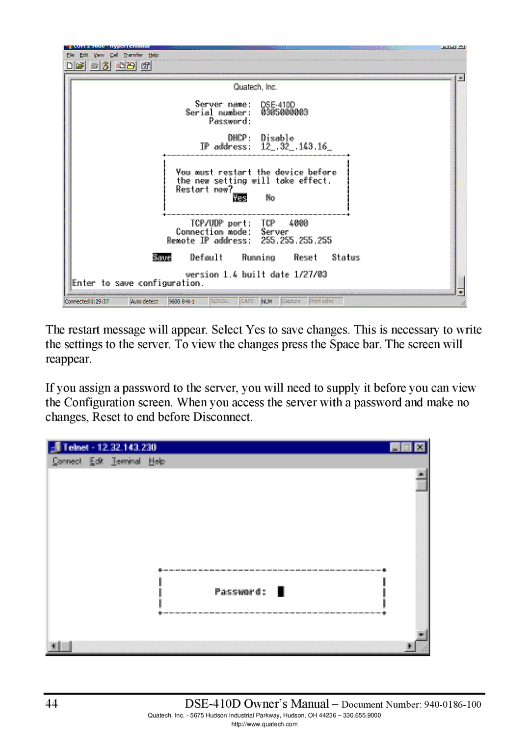 Quatech DSE-410D manual 