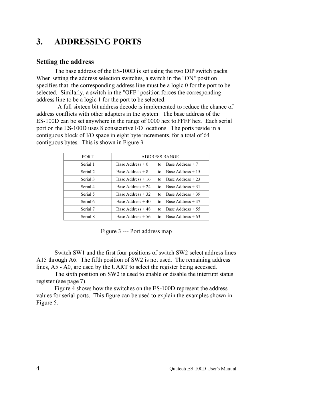 Quatech ES-100 user manual Addressing Ports, Setting the address 