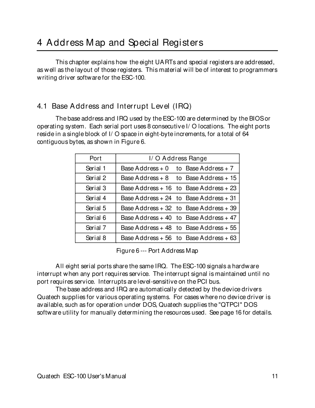 Quatech ESC-100 user manual Port Address Range 