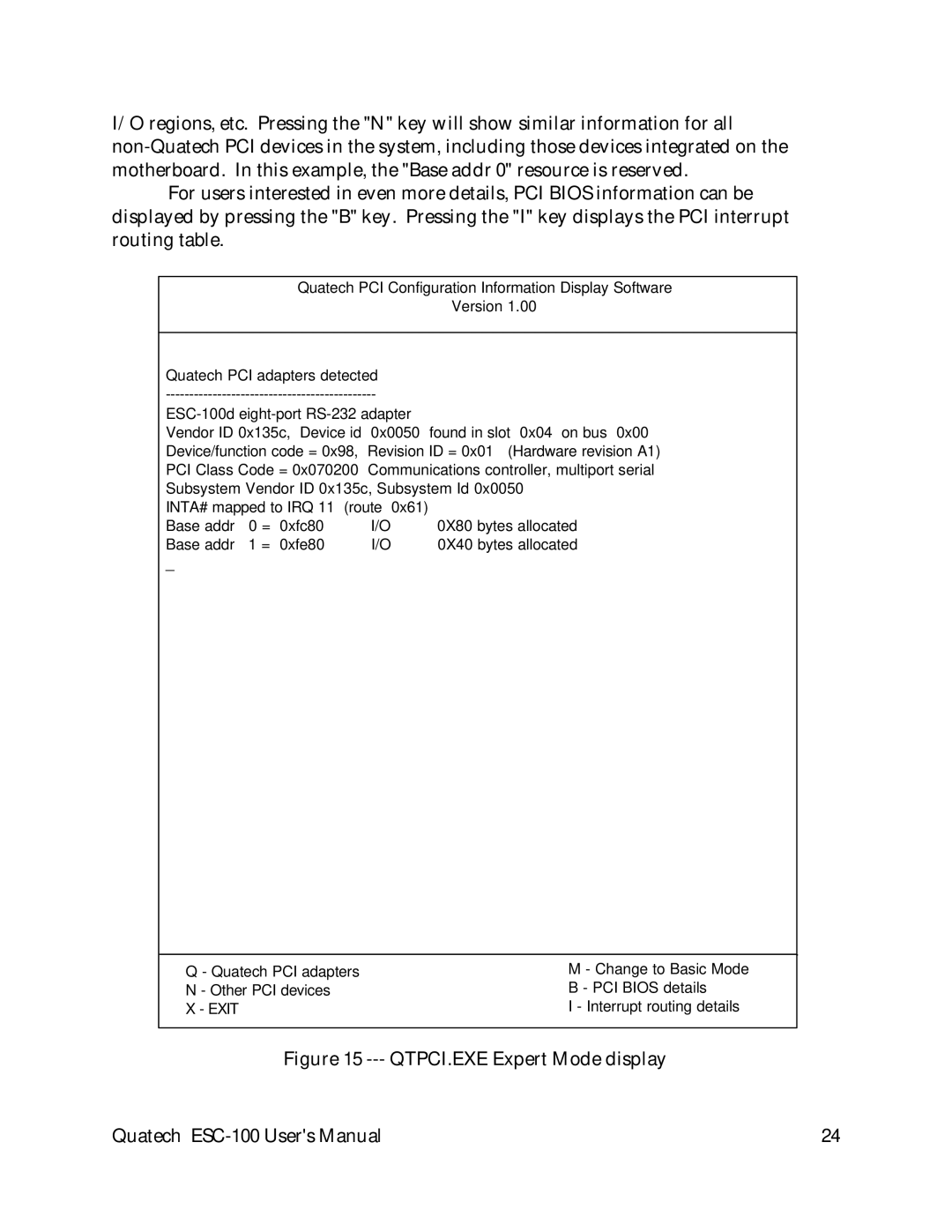 Quatech ESC-100 user manual QTPCI.EXE Expert Mode display 