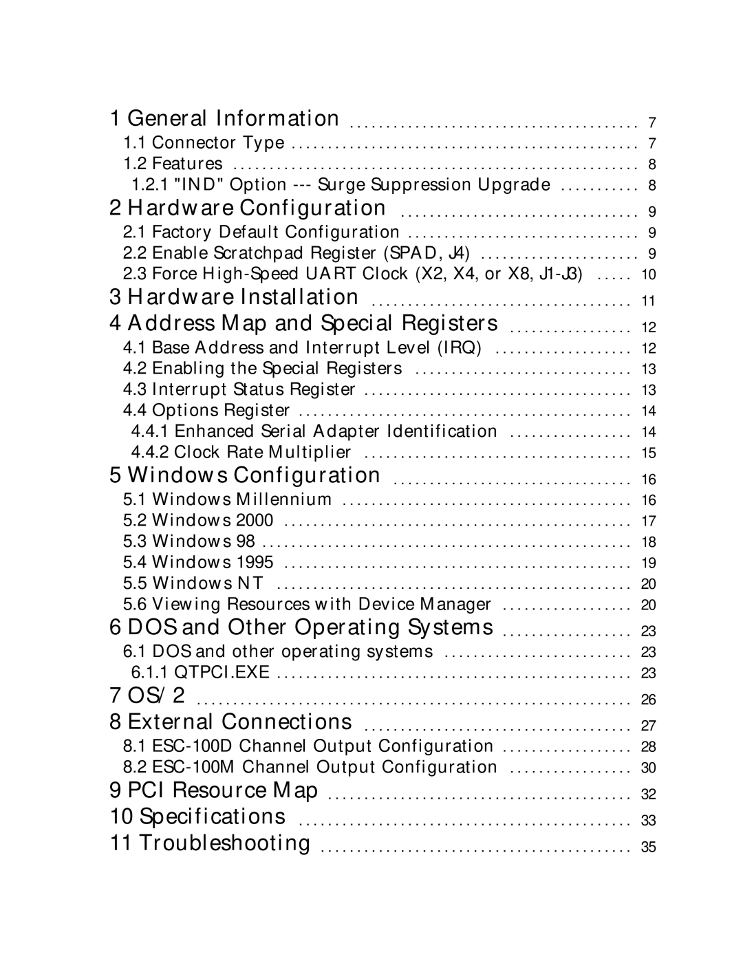 Quatech ESC-100 user manual Address Map and Special Registers, Base Address and Interrupt Level IRQ 