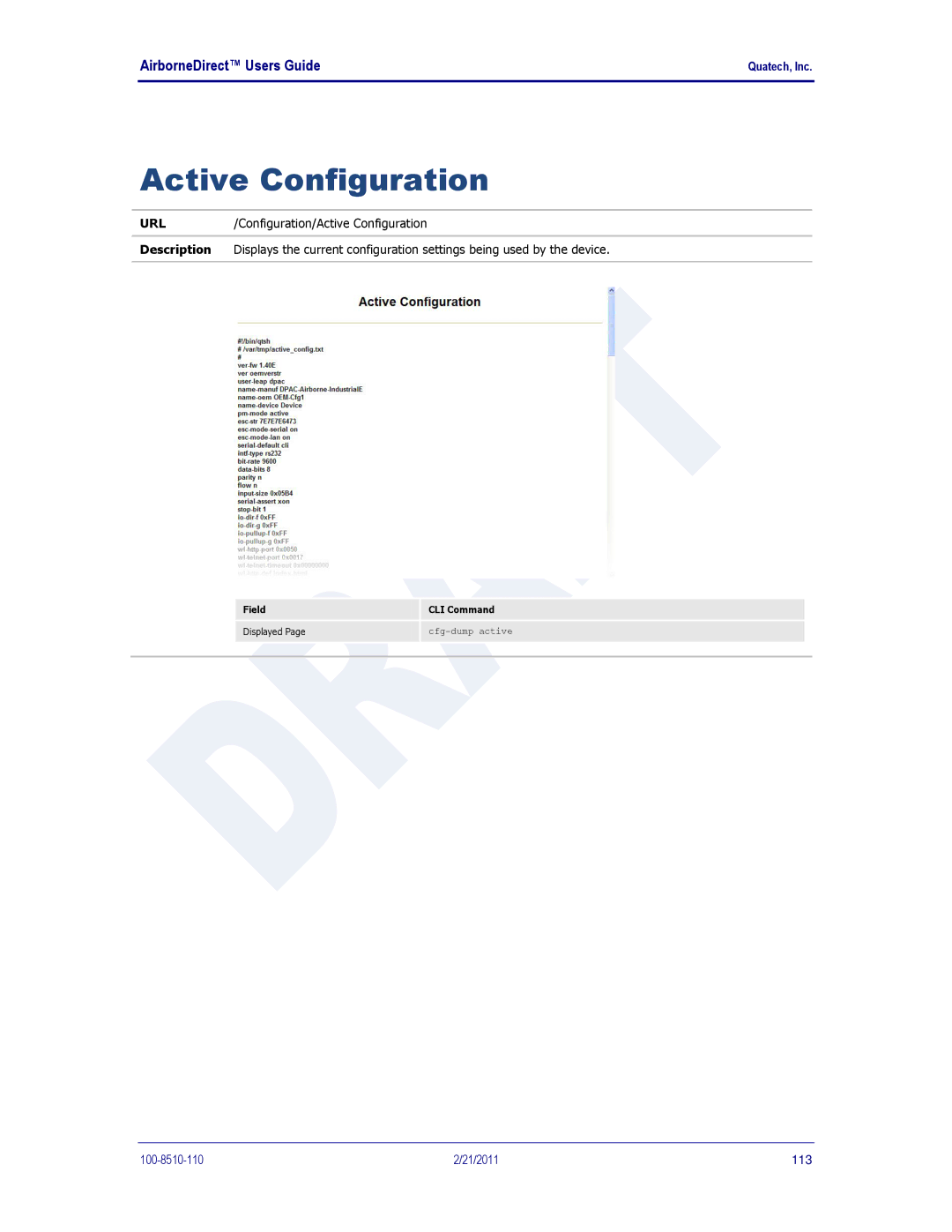 Quatech HD500, IN5000, DP500 user manual Active Configuration 